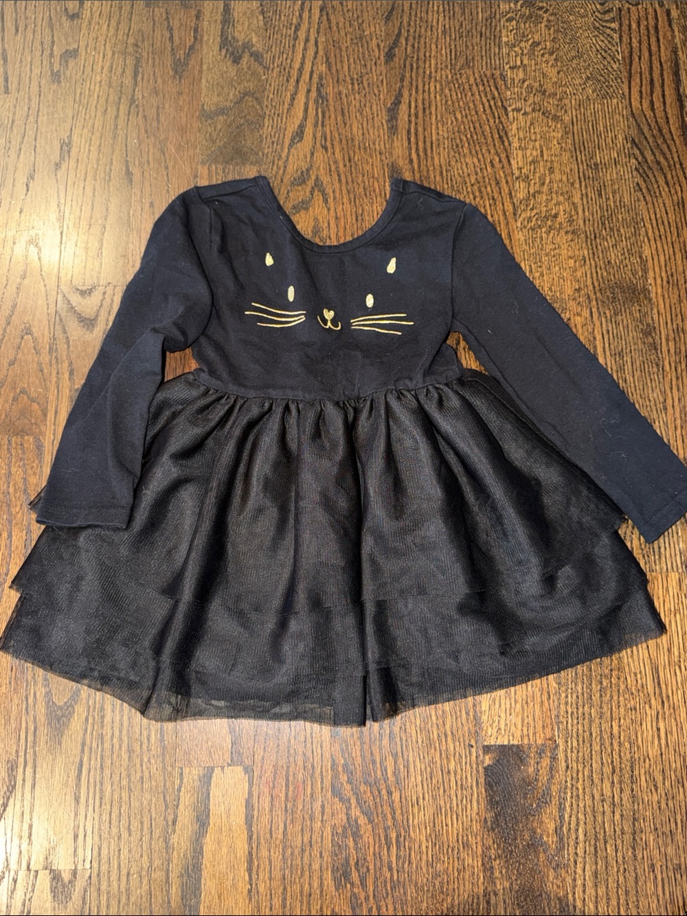 Old Navy Navy Halloween Long Sleeve tutu Dress with Cat Face 3T